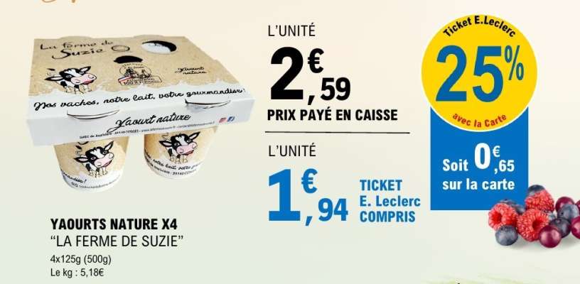 YAOURTS NATURE X4 "LA FERME DE SUZIE"