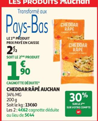 Cheddar Râpé Auchan