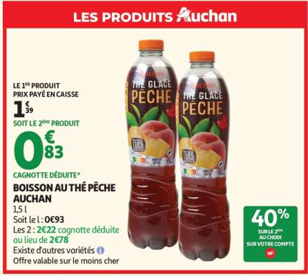BOISSON AU THÉ PÊCHE AUCHAN