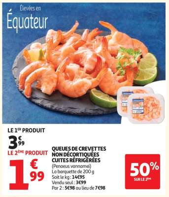 QUEUES DE CREVETTES NON DÉCOQUÉES CUITES RÉFRIGÉRÉES