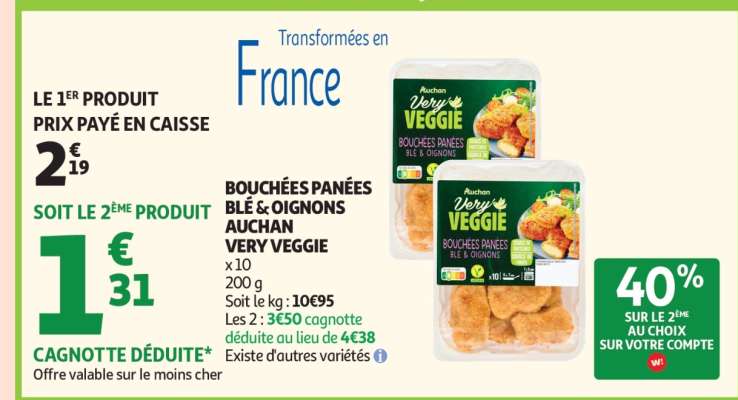 BOUCHÉES PANÉES BLÉ & OIGNONS AUCHAN VERY VEGGIE