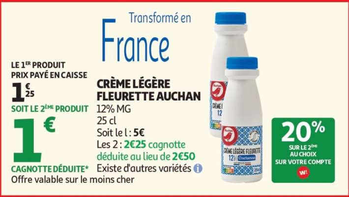 Crème Légère Fleurette Auchan