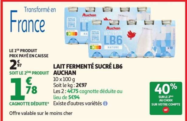 LAIT FERMENTÉ SUCRÉ LB6 AUCHAN