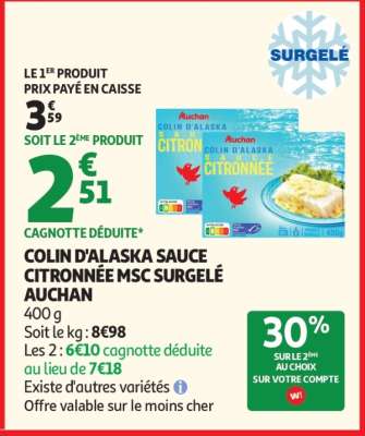 COLIN D'ALASKA SAUCE CITRONNÉE MSC SURGELÉ AUCHAN