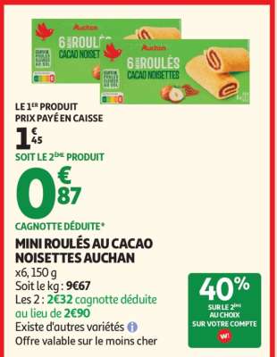 MINI ROULÉS AU CACAO NOISETTES AUCHAN
