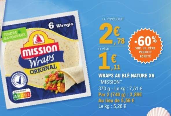 WRAPS AU BLÉ NATURE X6 "MISSION"