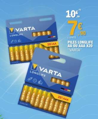 PILES LONGLIFE AA OU AAA X20 'VARTA'