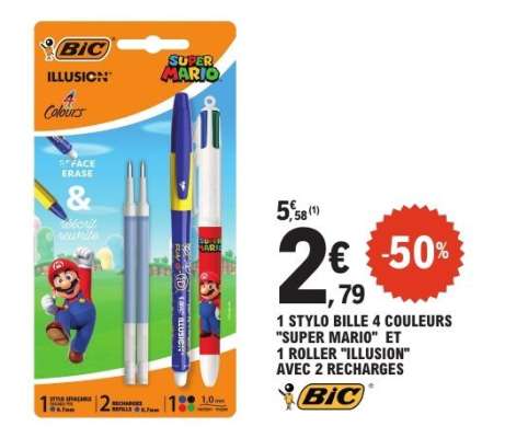 BIC Stylo Bille 4 Couleurs 'Super Mario' et Roller 'Illusion'