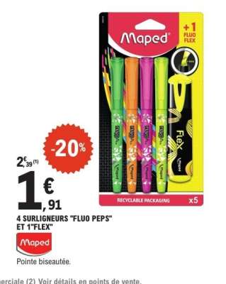 4 SURLIGNEURS "FLUO PEPS" ET 1 "FLEX"