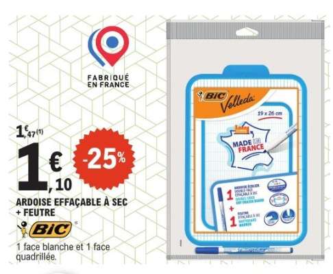 BIC Velleda Ardoise Effaçable à Sec + Feutre