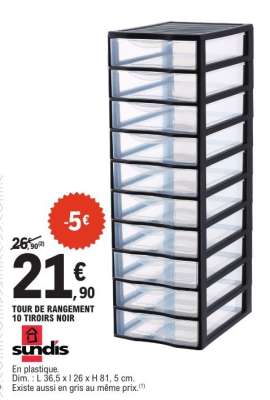 TOUR DE RANGEMENT 10 TIROIRS NOIR