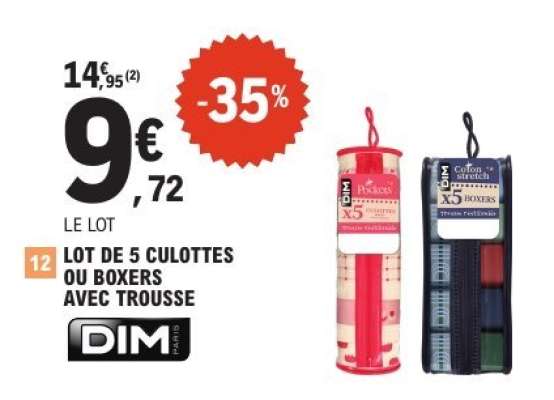 LOT DE 5 CULOTTES OU BOXERS AVEC TROUSSE