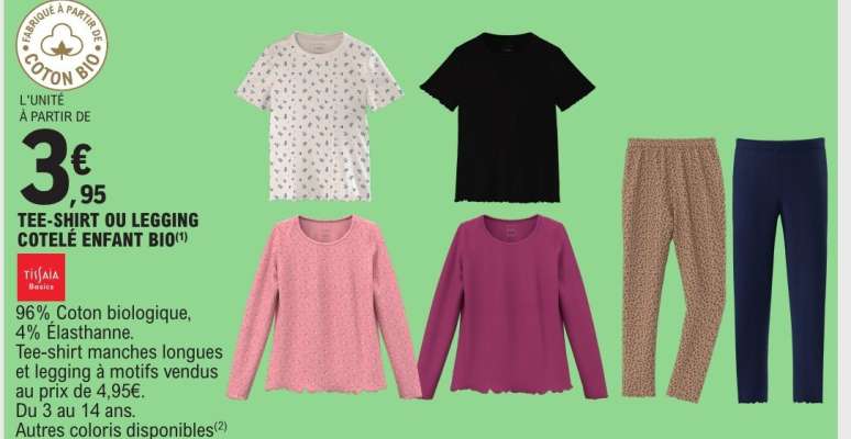 TEE-SHIRT OU LEGGING COTELE ENFANT BIO