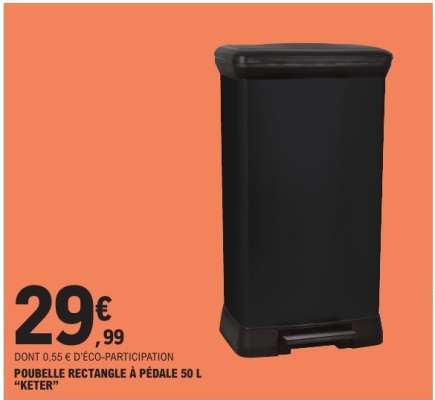 POUBELLE RECTANGLE À PÉDALE 50 L “KETER”
