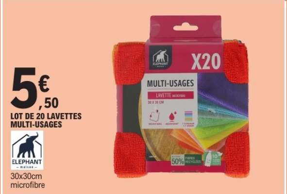LOT DE 20 LAVETTES MULTI-USAGES