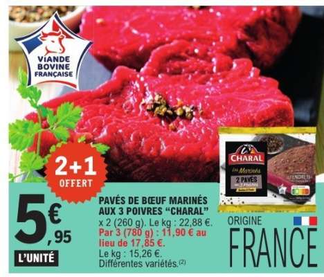 Pavés de bœuf marinés aux 3 poivres CHARAL