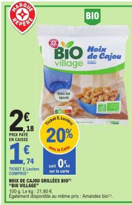 NOIX DE CAJOU GRILLÉES BIO "BIO VILLAGE"