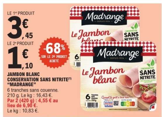 JAMBON BLANC CONSERVATION SANS NITRITE 'MADRANGE'