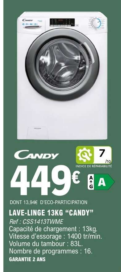 LAVE LINGE 13KG CANDY