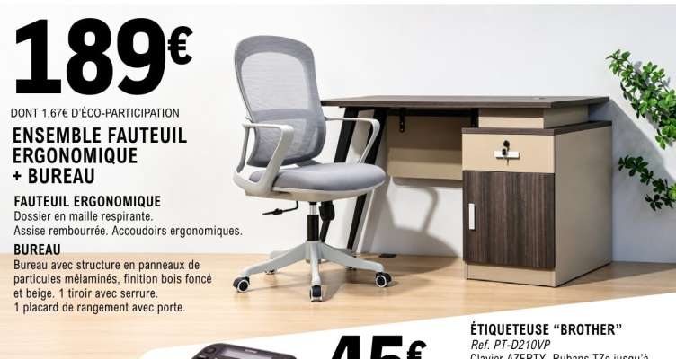 ENSEMBLE FAUTEUIL ERGONOMIQUE + BUREAU