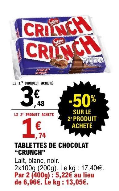 TABLETTES DE CHOCOLAT 'CRUNCH'