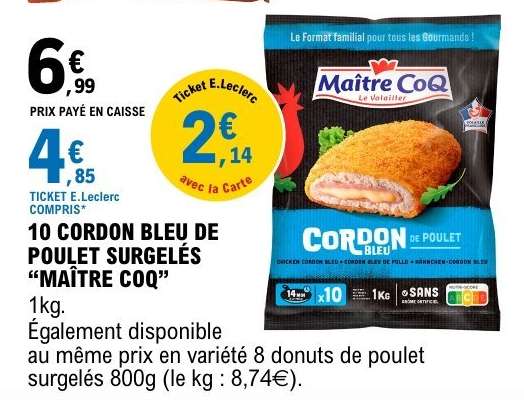 10 CORDON BLEU DE POULET SURGELÉS “MAÎTRE COQ”