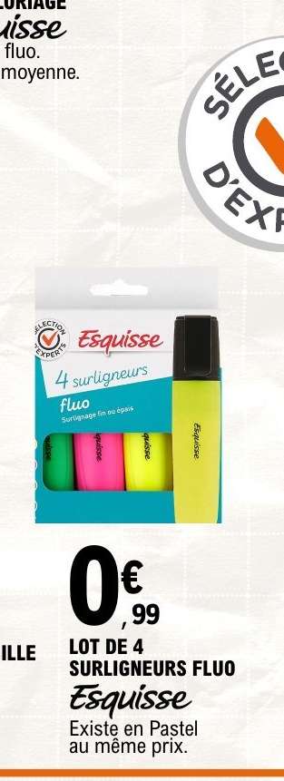 LOT DE 4 SURLIGNEURS FLUO Esquisse