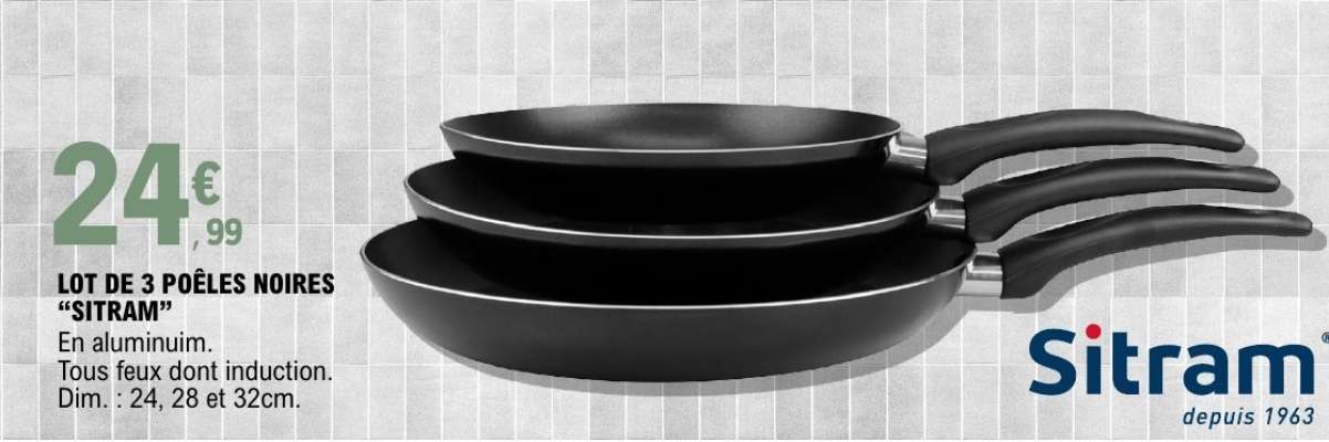 LOT DE 3 POÊLES NOIRES "SITRAM"