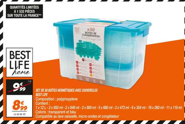 SET DE 50 BOÎTES HERMÉTIQUES AVEC COUVERCLES