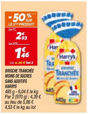 BRIOCHE TRANCHÉE MOINS DE SUCRES SANS ADDITIFS HARRYS