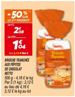 Brioche tranchée aux pépites de chocolat