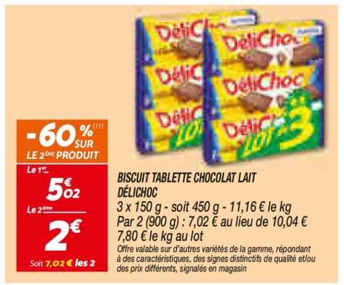 Biscuit Tablette Chocolat Lait Délichoc