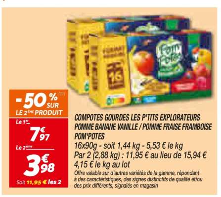 COMPOTES GOURDES LES P'TITS EXPLORATEURS POMME BANANE VANILLE / POMME FRAISE FRAMBOISE POM'POTES