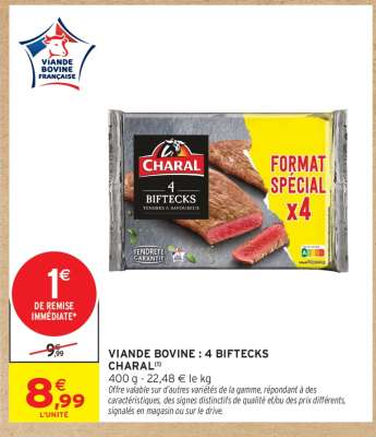 VIANDE BOVINE : 4 BIFTECKS CHARAL