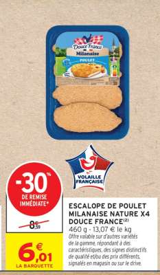 ESCALOPE DE POULET MILANAISE NATURE X4 DOUCE FRANCE