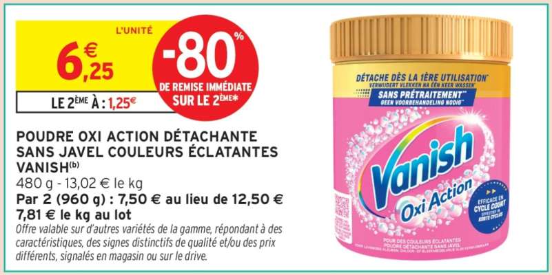POUDRE OXI ACTION DÉTACHANTE SANS JAVEL COULEURS ÉCLATANTES VANISH