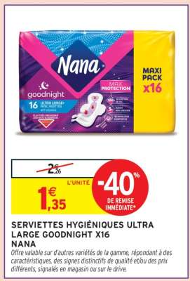 Serviettes Hygiéniques Ultra Large Goodnight X16 Nana