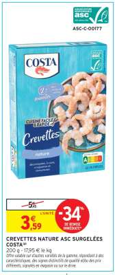 CREVETTES NATURE ASC SURGELÉES COSTA