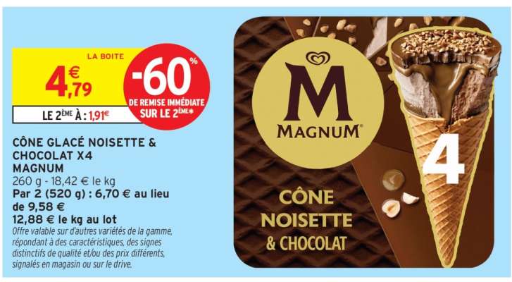 Cône Glacé Noisette & Chocolat x4 Magnum