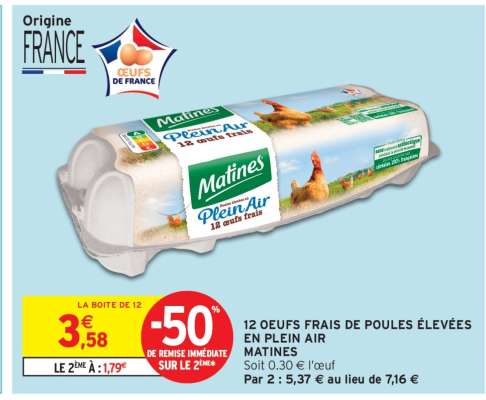 12 OEUFS FRAIS DE POULES ÉLEVÉES EN PLEIN AIR MATINES