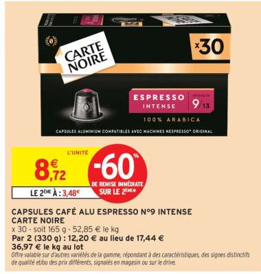 Capsules Café Alu Espresso No9 Intense Carte Noire