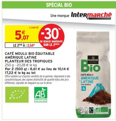 Café moulu bio équitable Amérique Latine