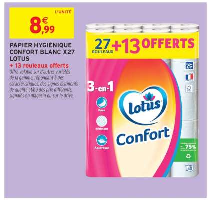 Papier Hygiénique Confort Blanc X27 Lotus