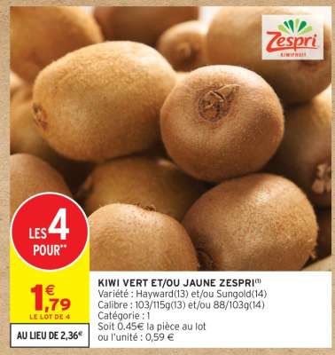 Kiwi Vert et/ou Jaune Zespri