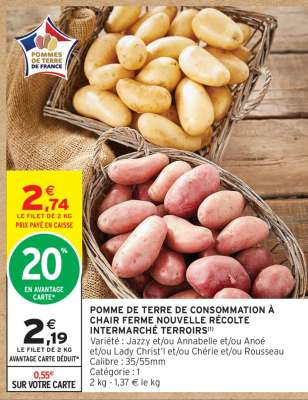 Pomme de terre de consommation à chair ferme nouvelle récolte Intermarché Terroirs