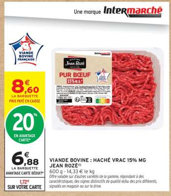 Viande Bovine: Haché Vrac 15% MG Jean Rozé