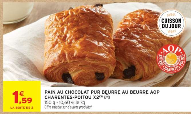 PAIN AU CHOCOLAT PUR BEURRE AU BEURRE AOP CHARENTES-POITOU X2