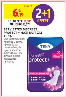 Serviettes Discreet Protect + Maxi Nuit x12 Tena