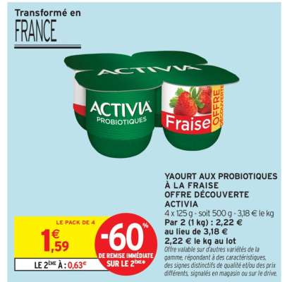 YAOURT AUX PROBIOTIQUES À LA FRAISE OFFRE DÉCOUVERTE ACTIVIA