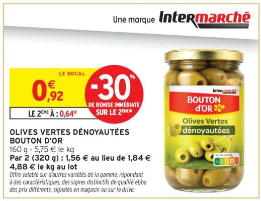 OLIVES VERTES DÉNOYAUTÉES BOUTON D'OR